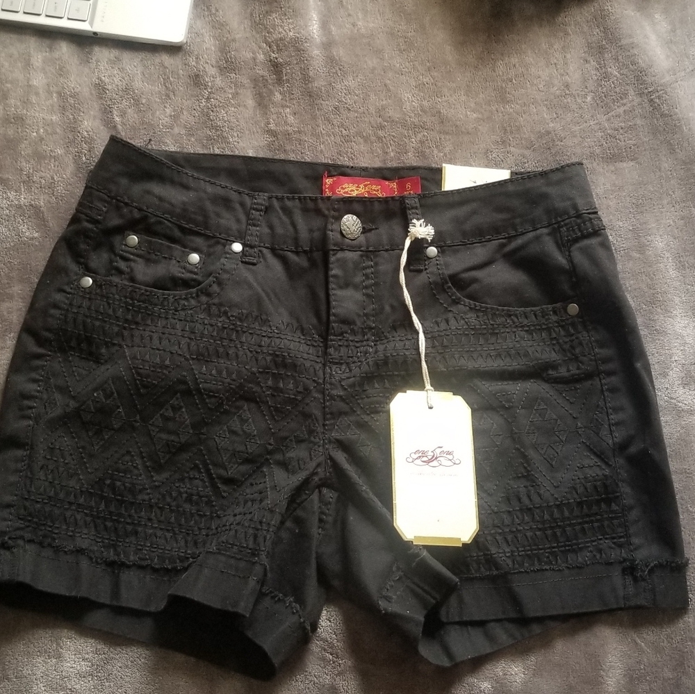 Black Patterned Shorts